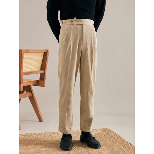 Autumn And Winter Corduroy Suit Pants Man Pair Pleated Design Loose Straight