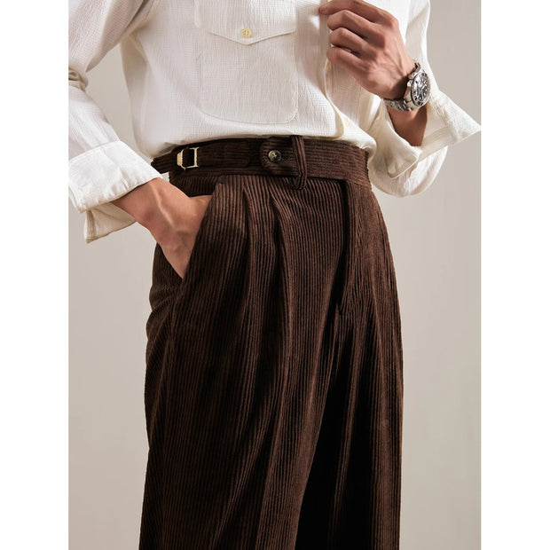 Autumn And Winter Corduroy Suit Pants Man Pair Pleated Design Loose Straight