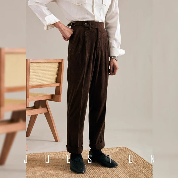 Autumn And Winter Corduroy Suit Pants Man Pair Pleated Design Loose Straight