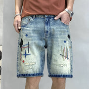 Personalized Embroidered Five-point Denim Middle Pants