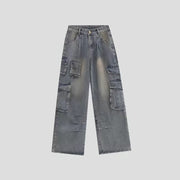 American Retro Multi-pocket Straight Cargo Jeans